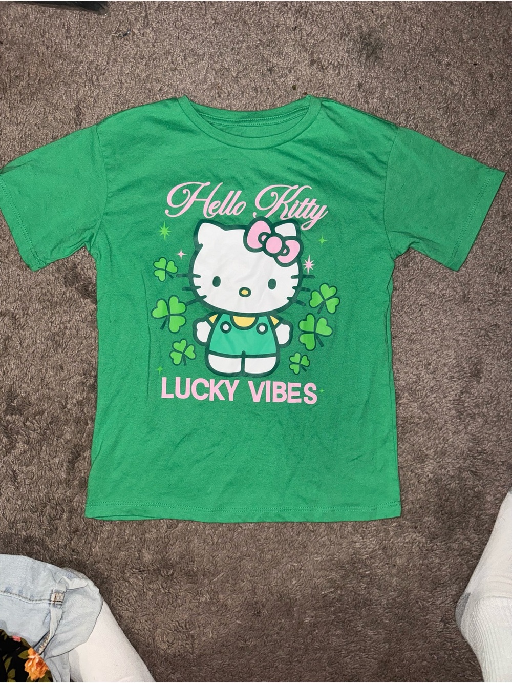 Hello Kitty Green Graphic Tee with Pink Accents